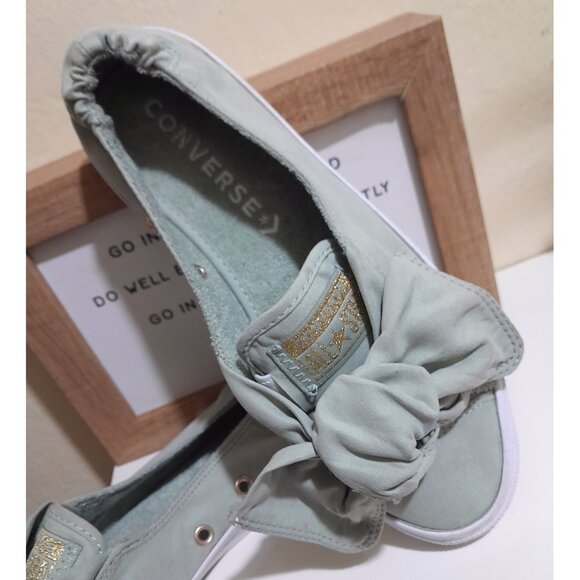 Converse Slip On Bow Toe Mint Green Gold White sz 6 Women's - Picture 1 of 10